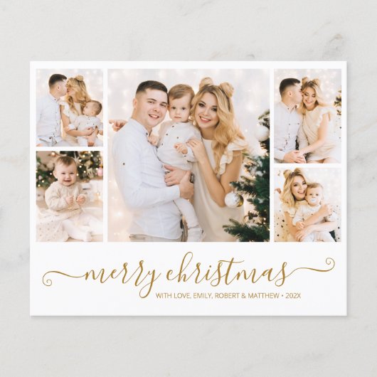 Budget Gold Script 5 Fotocollage Kerst Kaart (Voorkant)