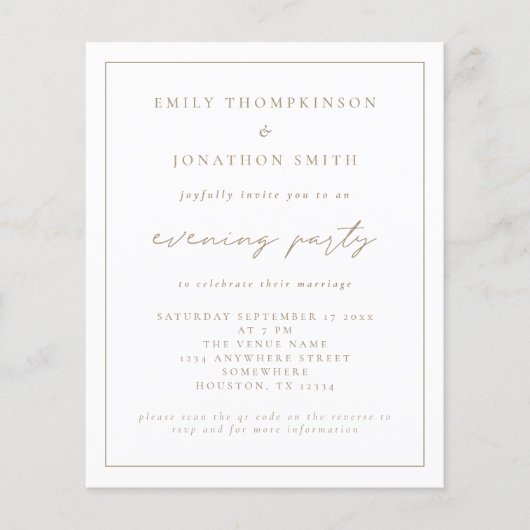 Budget Gold Script Avond Huwelijksavond Uitnodigen (Voorkant)
