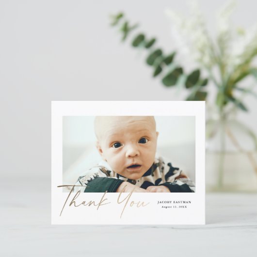 Budget Gold Script Baby Foto bedankt (Staand voorkant)