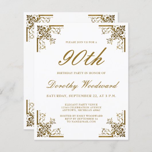 Budget Gold Script Birthday Invitation (Voorkant / Achterkant)