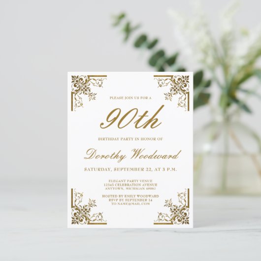 Budget  Gold Script Birthday Invitation (Staand voorkant)
