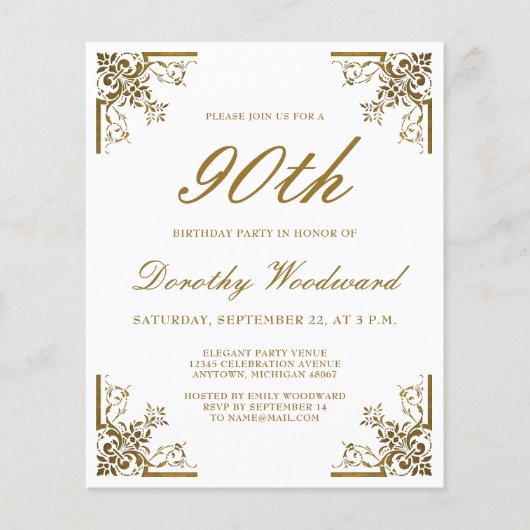 Budget  Gold Script Birthday Invitation (Voorkant)