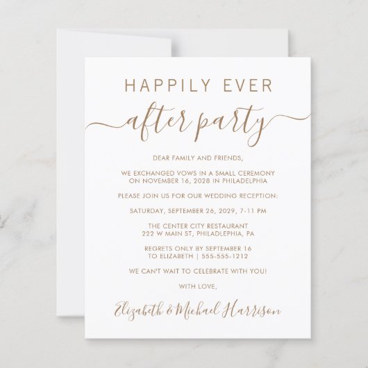 Budget Gold Script Bruiloft Ontvangst uitnodiging (Voorkant)