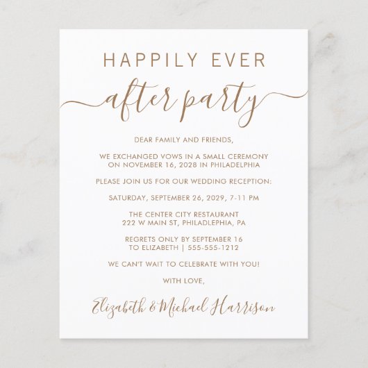 Budget Gold Script Bruiloft Ontvangst uitnodiging (Voorkant)