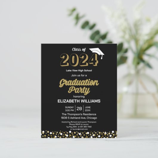 Budget Gold Script Confetti Afstudeerder (Staand voorkant)