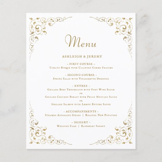 Budget Gold Script Foliage Weddenschap Menu (Voorkant)