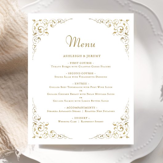 Budget Gold Script Foliage Weddenschap Menu
