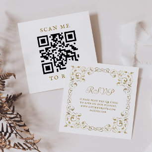 Budget Gold Script Foliage Wedding QR Code RSVP Informatiekaartje