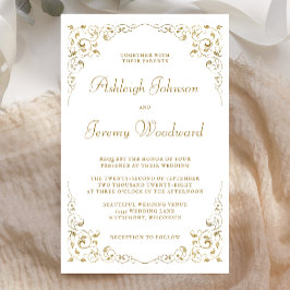 Budget Gold Script Foliage Weduwen Uitnodiging