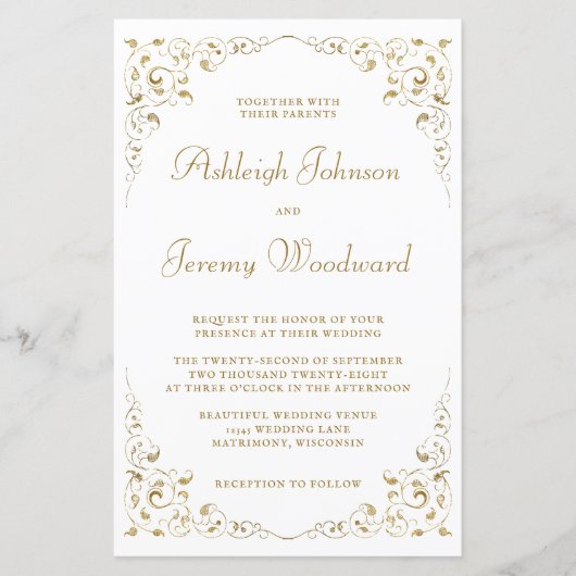 Budget Gold Script Foliage Weduwen Uitnodiging (Voorkant)