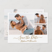 Budget Gold Script Fotocollage De datum opslaan Aankondigingskaart (Voorkant / Achterkant)