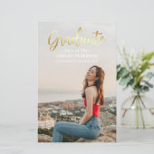 Budget Gold Script Photo Afstuderen Aankondiging (Staand voorkant)