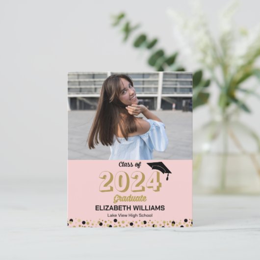 Budget Gold Script Photo Afstuderen Aankondiging (Staand voorkant)