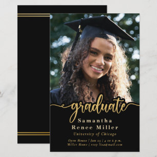 Budget Gold Script Photo Afstuderen Invitation
