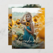 Budget Gold Script Photo Afstuderen Invitation (Voorkant / Achterkant)