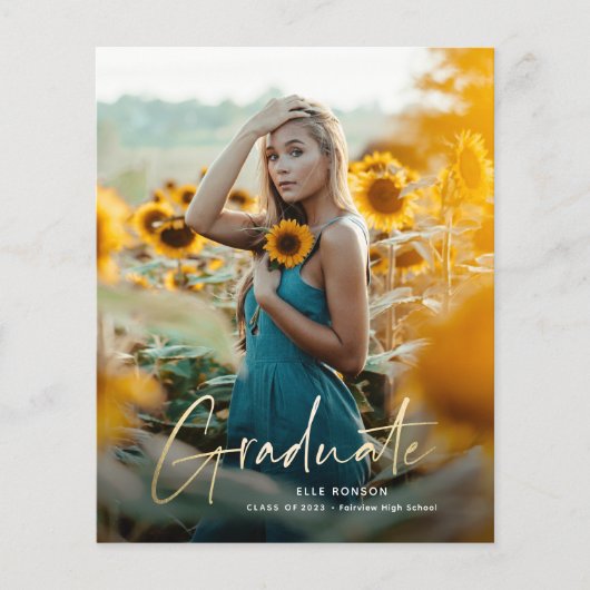 Budget Gold Script Photo Afstuderen Invitation (Voorkant)