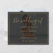Budget Gold Script Photo Wedding Invitation (Voorkant / Achterkant)