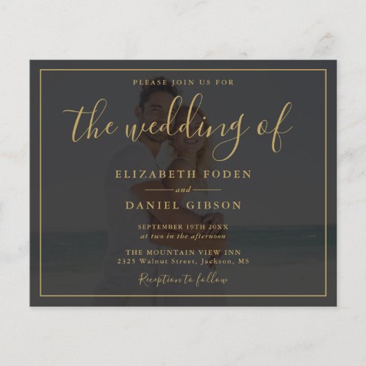 Budget Gold Script Photo Wedding Invitation (Voorkant)