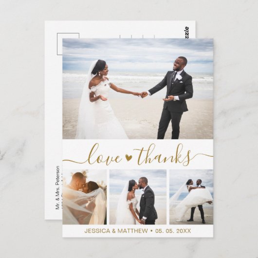 Budget Gold Script Pic Wedding Hartelijk dank Brie Briefkaart (Voorkant / Achterkant)