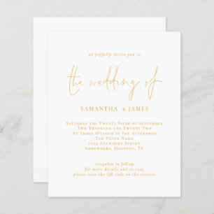 Budget Gold Script QR Code Weduwen Uitnodiging