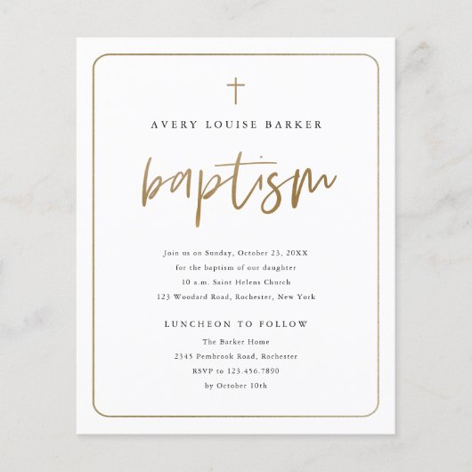 Budget Gold Script Religieuze Baptisme Uitnodiging (Voorkant)