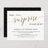 Budget Gold Script Surprise Birthday Party nodigt  (Voorkant / Achterkant)