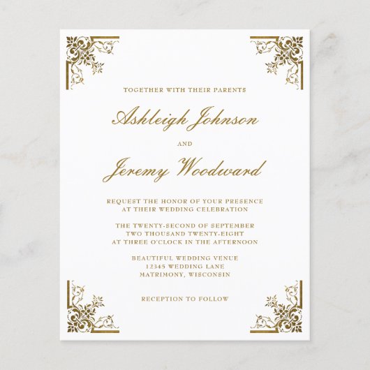 Budget  Gold Script Wedding Invitation (Voorkant)