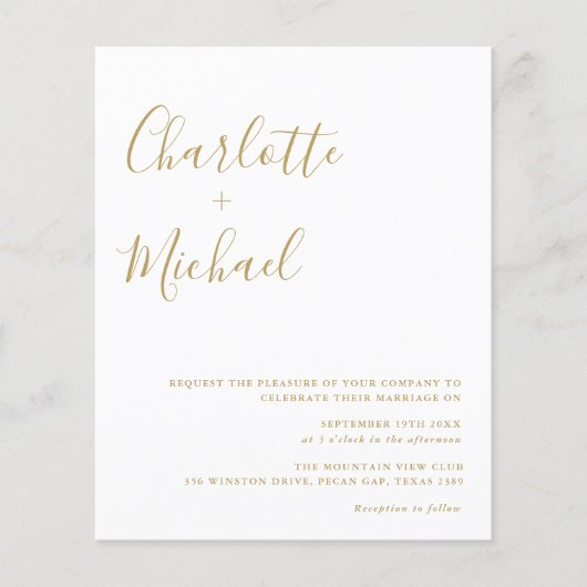 Budget Gold Signature Script Weduwen Uitnodiging (Voorkant)