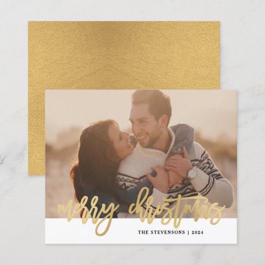 Budget Gold Simple Merry-kerstfoto-feestdag (Voorkant / Achterkant)