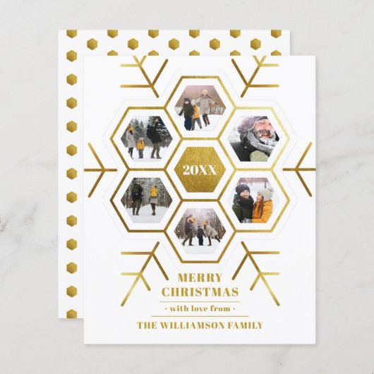 Budget Gold Snowflake-kerstfeestelijke fotokaart (Voorkant / Achterkant)