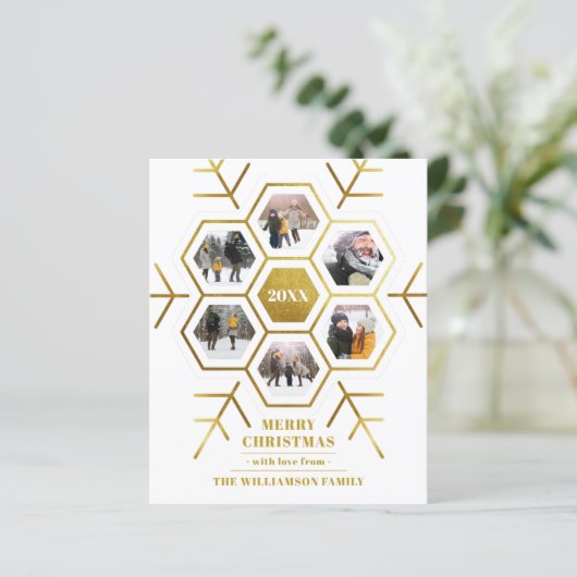 Budget Gold Snowflake-kerstfeestelijke fotokaart (Staand voorkant)