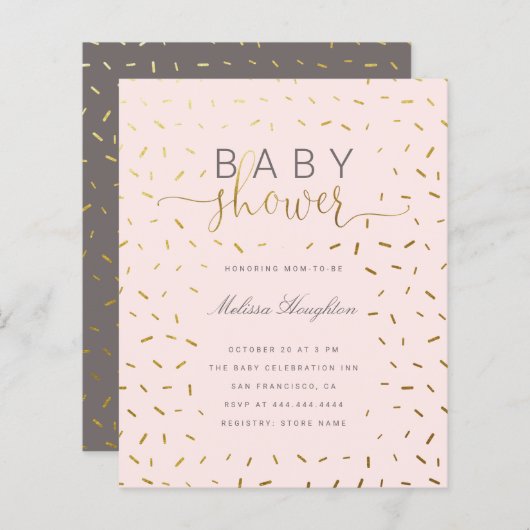 Budget Gold Sprinkle Confetti & Roze Baby shower (Voorkant / Achterkant)
