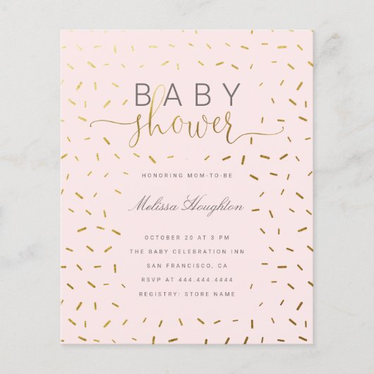 Budget Gold Sprinkle Confetti & Roze Baby shower (Voorkant)