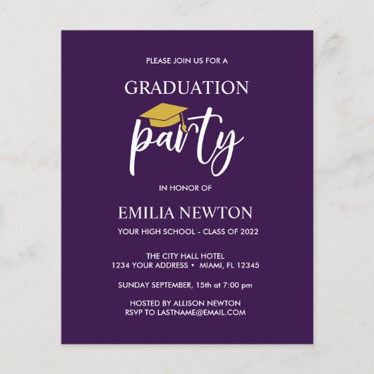 Budget Gold Tassel Gradup Cap Paarse Partij (Voorkant)