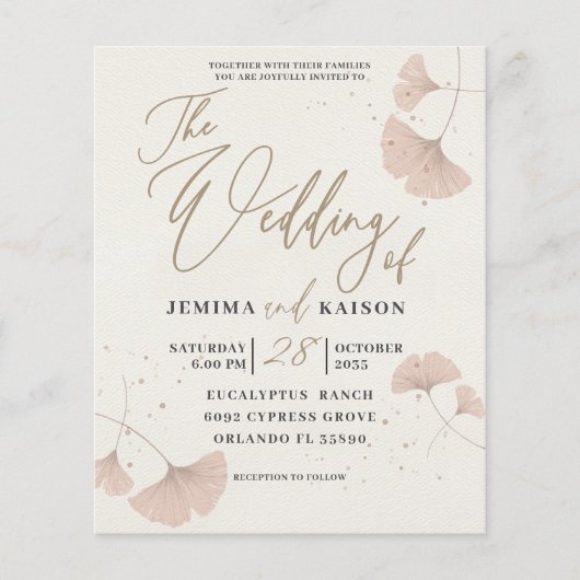 Budget Gold & Terracotta Ginkgo Uitnodiging voor b (Voorkant)