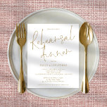 Budget Gold Text Wedding Rehearsal Dinner Invite<br><div class="desc">Een alternatief voor een budget van 4, 5 x 5, 6-inch halfglanzend gewicht van 110 lbs, dat even dik is als een briefkaart (maar niet geschikt om als briefkaart te worden gebruikt). OPMERKING: er is één uitnodiging per vel Budget Gold Text Wedding Rehearsal Dinner Invitation. Getoond in klassiek goud en...</div>