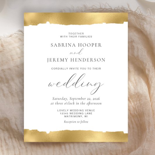 Budget Gold Torn Edge White Wedding Invitation