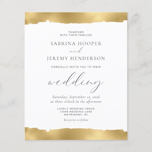 Budget Gold Torn Edge White Wedding Invitation (Voorkant)