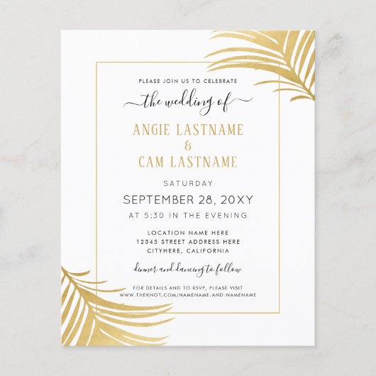 Budget Gold Tropical Palm Leaf Invitation (Voorkant)