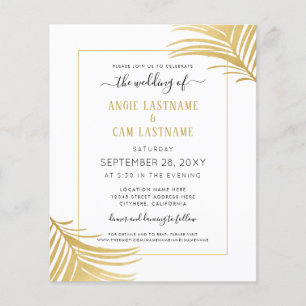 Budget Gold Tropical Palm Leaf Invitation
