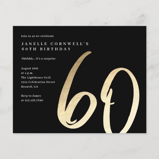 Budget Gold Type 60th Birthday Uitnodiging (Voorkant)
