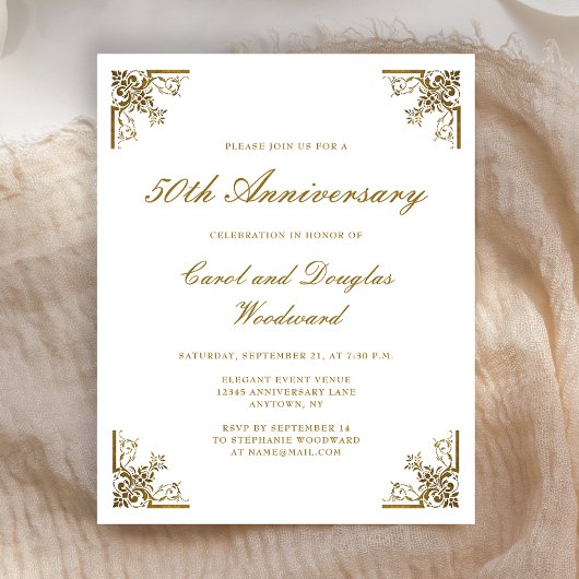 Budget Gold Vintage 50th Anniversary Uitnodiging