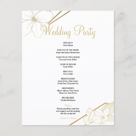 Budget Gold Wedding Program. Flyer (Achterkant)