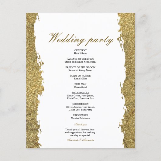 Budget Gold Wedding Program. Flyer (Achterkant)