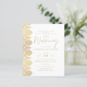 BUDGET Gold White Lace Elegant Wedding Invitation (Staand voorkant)