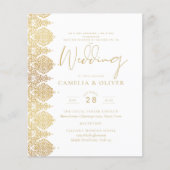 BUDGET Gold White Lace Elegant Wedding Invitation (Voorkant)