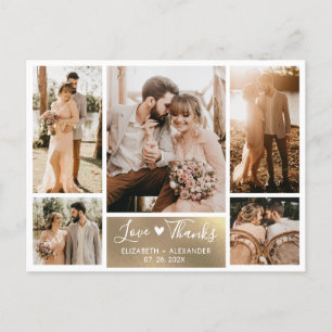 Budget Gold White Photo Collage Weddenschap Hartel Briefkaart