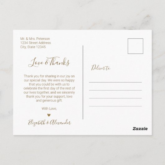 Budget Gold White Photo Collage Weddenschap Hartel Briefkaart (Achterkant)