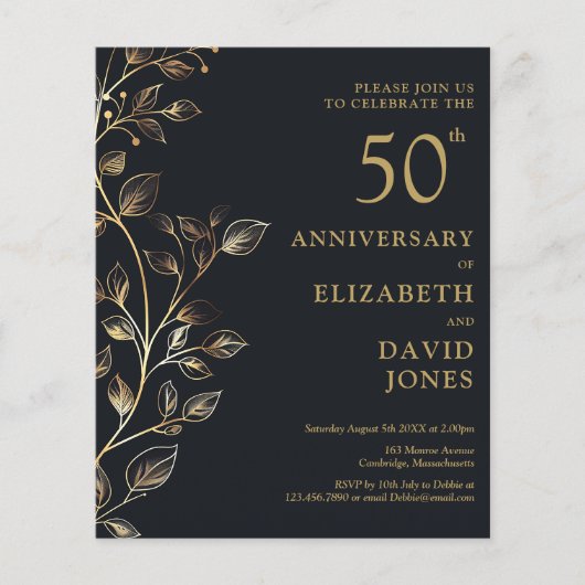 Budget Golden 50th Wedding Jubileum Invitation (Voorkant)
