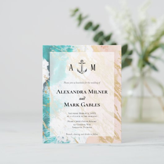 Budget Golden Beach Anchor Wedding Invitation (Staand voorkant)